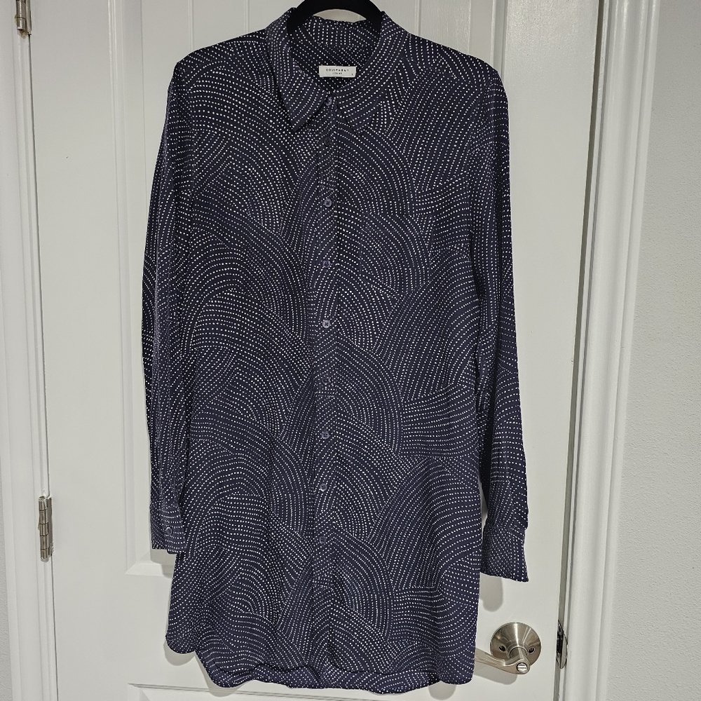 Equipment Femme Navy Blue Silk‎ Tunic Blouse Long Sleeve Large